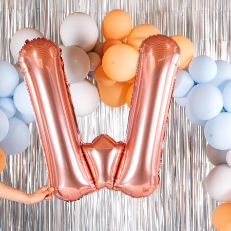 Balon Folie Metalizata Litera W, Cyrax, 100 cm, Umflati cu Heliu sau Aer, Ambalaj Individual, Pai inclus, Rose Gold