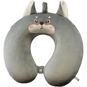 Perna de Calatorie in Forma de U,  Pentru Gat si Cap, Umplutura din Spuma cu Memorie, 30x30 cm, Model Husky, Accesoriu de Voiaj, Birou, Masina, Sistem Prindere Capse, Gri