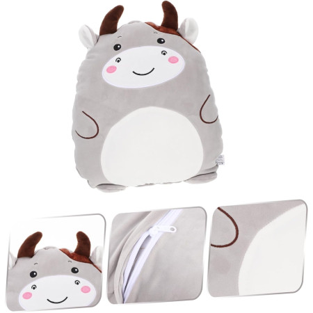 Patura 2in1 pentru Pat sau Canapea,  Model Jucarie Vacuta cu Spatiu de Depozitare Patura, Microfibra, 1x1.7 m, Gri