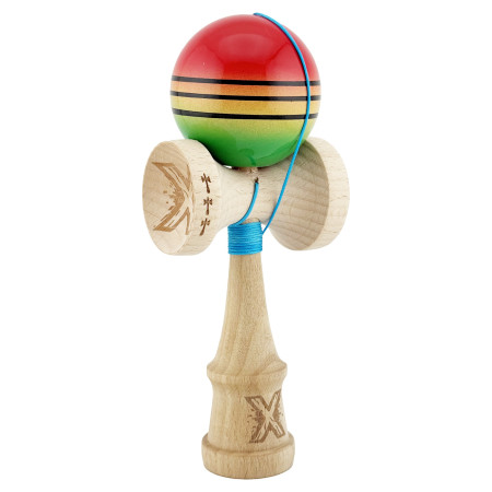 Kendama X Originala, Profesionala, Cyrax, Big Cups V2, Super Sticky Legendary Cupe Mari, Rulment Metalic cu Ata 55 cm, Rosu/Galben/Verde