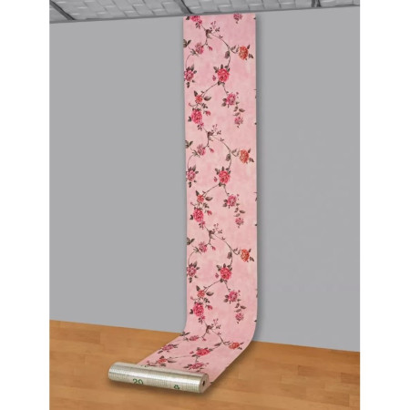 Rola Autoadeziva pentru Perete,  din Panza, 10 m, Rezistenta la Umezeala, 2.5 mm Grosime, Model Trandafiri, Roz