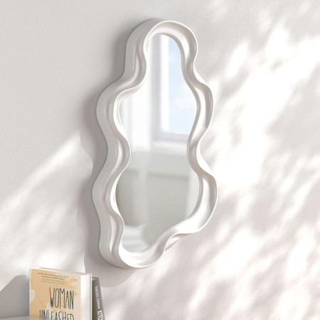 Oglinda de Perete,  Decorativa, pentru Baie, Dormitor, Sufragerie, Model Minimalist in Forma de Nor, 41x26 cm, Alb