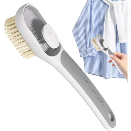 Perie Multifunctionala 2 in 1,  Perie Densa/Perie din Piele de Caprioara, cu Recipient Lichid, Maner Lung, 20.1x 4.3 x 5 cm, Gri