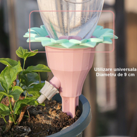 Set picuratoare cu valva pentru irigare  design floare, viteza reglabila, fixare prin infigere, practic, 16.8 x 9 cm, roz