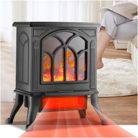 Semineu Electric,  cu Efect Flacara, 1500/1200W, Incalzire PTC, 220 V, din Plastic Ignifug, 38 x 23 x 45 cm, Negru