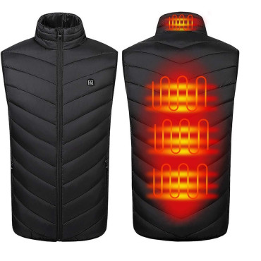 Vesta Inteligenta Incalzita,  Unisex, 2 Zone de Incalzire, Umplutura Bumbac, 3 Trepte de Temperatura, Incarcare USB, Negru, 45 - 58 kg, Marime L