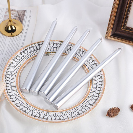 Lumanare Decorativa,  pentru Masa, 25 cm, din Parafina, fara Fum, Ardere 7.5h, Argintiu