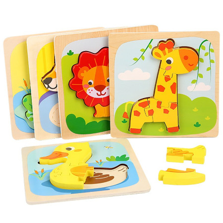 Puzzle Montessori din Lemn pentru Copii, Cyrax, 3D, 0-3 Ani, Model Ratusca, Educativ, Intuitiv, Creativ, 5 Piese, 15x15x0.5 cm, Multicolor