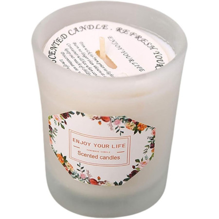 Lumanare Parfumata,  Model Pahar Alb Transparent, Aroma de Frezie/Para, din Ceara de Soia, 6.2 x 5.2 cm, Alb