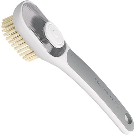 Perie Multifunctionala 2 in 1,  Perie Densa/Perie din Piele de Caprioara, cu Recipient Lichid, Maner Lung, 20.1x 4.3 x 5 cm, Gri