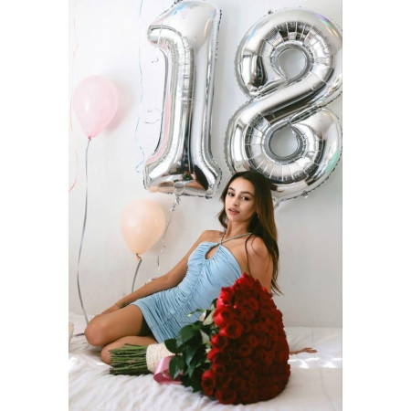 Balon din Folie Metalizata, Cyrax, Figurina Cifra, Tema Aniversare 100 cm, Ambalaj Individual, Pai inclus, Umflare cu Aer sau Heliu, Argintiu, Cifra 8