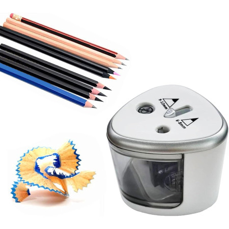 Ascutitoare Electrica cu 2 Gauri,  Gri, Baterii 4 x AA (neincluse), 7.5 x 7.5 x 7.5 cm, Gri