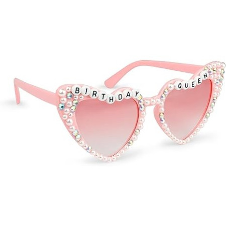 Ochelari Decorativi, Cyrax, Model Birthday Queen, cu Perle si Pietre, pentru Aniversari, din PC, 15.3 x 5.7 x 14.5 cm, Roz
