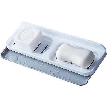 Savoniera Dubla,  de Perete, cu Compartiment de Scurgere, Montare prin Lipire, 26 x 8 x 4 cm, Alb/Gri