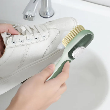 Perie Multifunctionala 2 in 1,  Perie Densa/Perie din Piele de Caprioara, cu Recipient Lichid, Maner Lung, 20.1x 4.3 x 5 cm, Verde