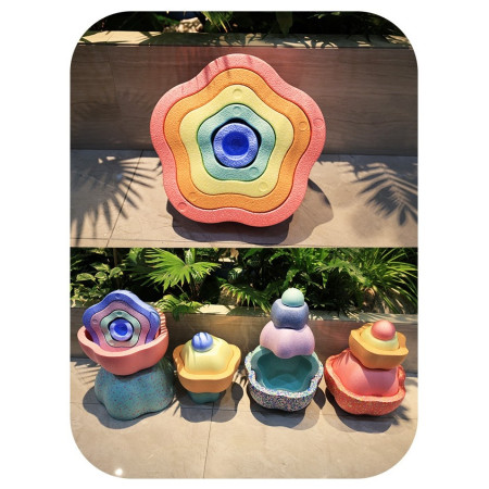 Jucarie Senzoriala de Echilibru, Cyrax, Tip Stepping Stones, 5 Piese, din Spuma, pentru Miscare, Sarituri, Prindere, Diametru 28 cm, Model 2, Multicolor