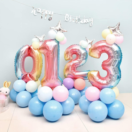 Balon din Folie Metalizata Gradient Cyrax, Figurina Cifra, Tema Aniversare 100 cm, Ambalaj Individual, Pai inclus, Umflare cu Aer sau Heliu, Multicolor, Cifra 3