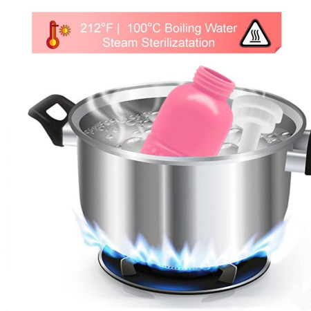 Bideu Portabil pentru Igiena Intima,  pentru Postpartum/ Postoperator, 450 mL, cu Capac si Husa Galbena, 29.5x7 cm, Culoare Recipient Roz