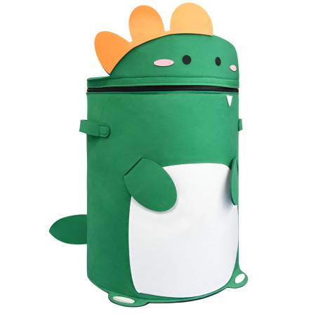 Cutie de Depozitare 2In1,  Impermeabila, Covor pentru Jucarii si Lego 150cm, Capacitate Mare, cu Manere, cu Sfori, Inaltime 40cm, Model Dinozaur, Verde
