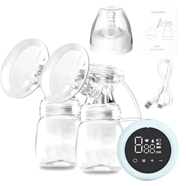Pompa de San Electrica 2 in 1, Cyrax, cu 2 Biberoane, Capacitate 180 ml, Incarcare USB Tip C, 1200 mAh, 2 Moduri, 9 Viteze, Albastru Transparent