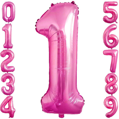 Balon din Folie Metalizata Cyrax, Figurina Cifra, Tema Aniversare 80 cm, Ambalaj Individual, Pai inclus, Umflare cu Aer sau Heliu, Roz, Cifra 1