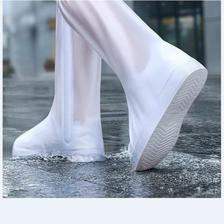 Protectie Incaltaminte pentru Ploaie si Noroi,  Impermeabila, Talpa Antiderapanta, cu Fermoar si Capsa, Inaltime 40 cm, Marime XL 40-41, Alb