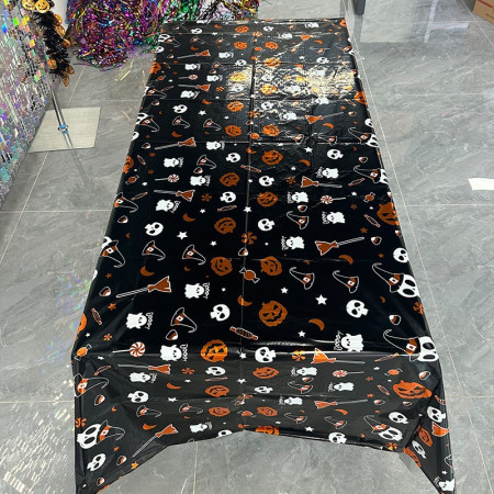 Fata de Masa, Cyrax, din Folie, Imprimeu Halloween - Boo, 137 x 274 cm, Negru