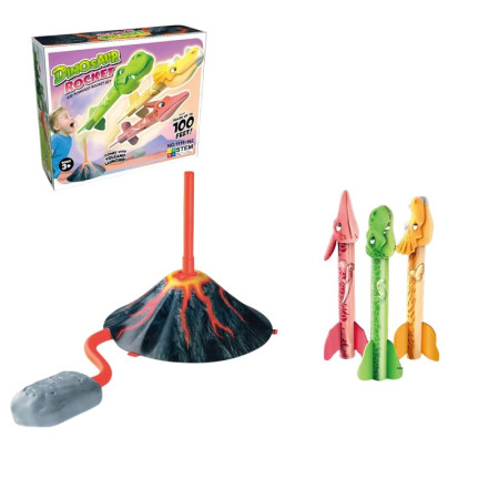 Jucarie pentru Copii, Cyrax, Lansator de Rachete cu Piciorul, un Singur Lansator, 3 Rachete Donozauri cu Lumini, 30 cm Inaltime, Model Vulcan, Multicolor