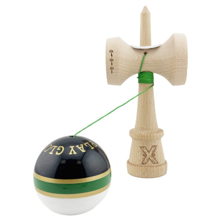 Kendama X Originala ROYAL SPIKE, Profesionala, Cyrax, Cupe Mari KING SIZE V3, Super Sticky, Gaura in Baza, Rulment Metalic, din lemn 18 cm, Ata 55 cm, Inel Verde