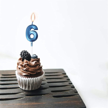 Lumanare Cifra 6, Cyrax, Model Diamond, 5 x 3.4 cm, Albastru