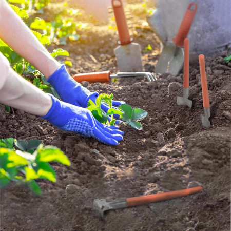 Set 10 Unelte de Gradina,  pentru Plantare Prelucrare Sol si Ingrijire Plante, Manere Portocalii, Material PVC si Otel Inoxidabil, Cutie Inclusa, 37x28x7 cm, Negru