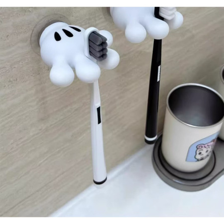 Suport de Baie,  Multifunctional, pentru Periute/Cabluri, din PVC, cu Ventuza, Model Manusa Mickey Mouse, 7 x 6.5 cm, Alb