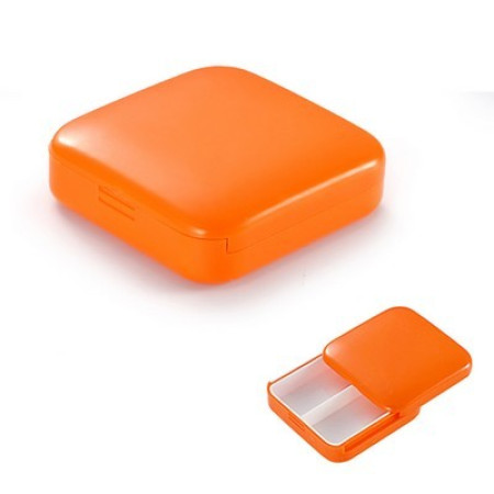 Cutie depozitare medicamente, 2 compartimente, Glisanta, Portocaliu, Patrata,  Inchidere etans