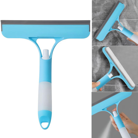 Racleta de Curatare 3 in 1,  Multifunctional, Pentru Casa si Masina, Pulverizator de Spray, Racleta din Silicon si Burete, 21.5 x 25.7 cm, Albastru