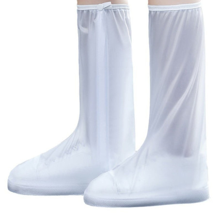 Protectie Incaltaminte pentru Ploaie si Noroi,  Impermeabila, Talpa Antiderapanta, cu Fermoar si Capsa, Inaltime 40 cm, Marime S 34-35, Alb