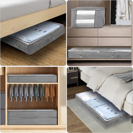 Husa de Depozitare,  Intrebuintare Multipla, Pliabila, cu Fermoar Bidirectional si Fereastra Deasupra Transparenta, Manere Laterale, Lavabila, 65x45x15 cm, Gri