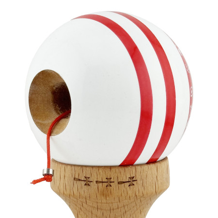 Kendama X CHICANOS Originala, Profesionala, Cyrax, Big Cups V2, Super Sticky cu Cupe Mari, Rulment Metalic, din lemn 18 cm, Ata 55 cm, Rosu/Alb