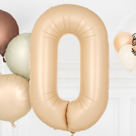 Balon din Folie Metalizata, Cyrax, Model Cifra 0, 100 cm, Ambalaj Individual, Pai Inclus, Crem