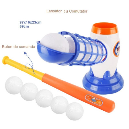 Joc de Baseball Interactiv, Lansator Cyrax, Aruncare prin Buton de Lansare pe Bata, Include Bata si 5 Mingii, 37 x 23 x 16 cm Baza, 59 cm Bata, Multicolor