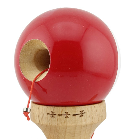 Kendama X Originala, Profesionala, Cyrax, Big Cups V2, Super Sticky cu Cupe Mari, Rulment Metalic, din lemn 18 cm, Ata 55 cm, Alb/Rosu