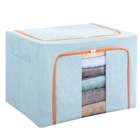 Cutie de depozitare pliabila,  Cu fermoar, 100 L, Textil, 60x42x40 cm, Cadru Metalic, Suport Baza Stabil din Plastic, Bleu