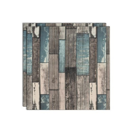 Set 10 Placi Tapet 3D,  70 x 70 cm, Grosime 3 mm, din Rasina, Tip Placi de Lemn, Suprafata Acoperita 4.9 mp, Gri/Albastru