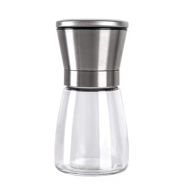 Rasnita Manuala pentru boabe, Cyrax, Rasnita pentru Piper Sare Cafea, din Sticla cu Otel inoxidabil, 13.5 x 6.5 cm, volum 180 ml, Transparenta cu Capac din Inox