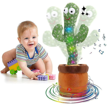 Jucarie Cactus Dansator Cyrax, Canta, Danseaza, Imita, Distractiv, Verde, 37cm
