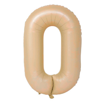 Balon din Folie Metalizata, Cyrax, Model Cifra 0, 100 cm, Ambalaj Individual, Pai Inclus, Crem