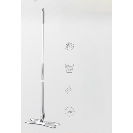 Mop Plat,  cu Sistem de Stoarcere, 4 Lavete Incluse, Lungime Telescopica 140 cm, Argintiu