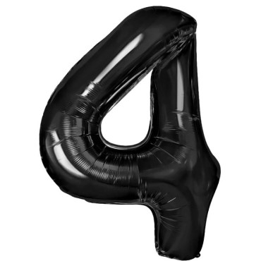 Balon din Folie Metalizata, Cyrax, Figurina Cifra, Tema Aniversare 100 cm, Ambalaj Individual, Pai inclus, Umflare cu Aer sau Heliu, Negru, Cifra 4