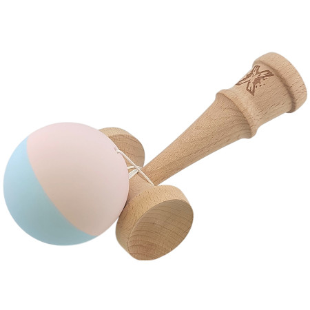 Kendama X Originala, Profesionala,  Cyrax, din lemn, Rubber Grip, 18 cm, Roz/Albastru