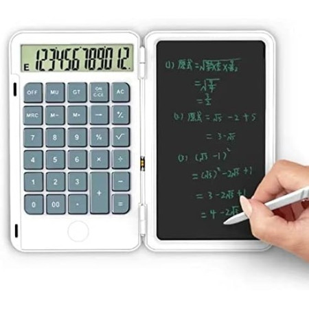 Calculator de Mana Reincarcabil cu Tabla de Scris,  Calculator Portabil, Ecran LCD, Afisaj cu 12 Cifre, Ecran de 15 cm, Culoare Alb