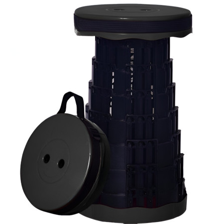 Scaun Telescopic Pliabil pentru Camping si Pescuit,  Portabil, Universal, Sustine 150 kg, ABS, Diametru 25 cm, Extensibil, Inaltime 45 cm, Negru